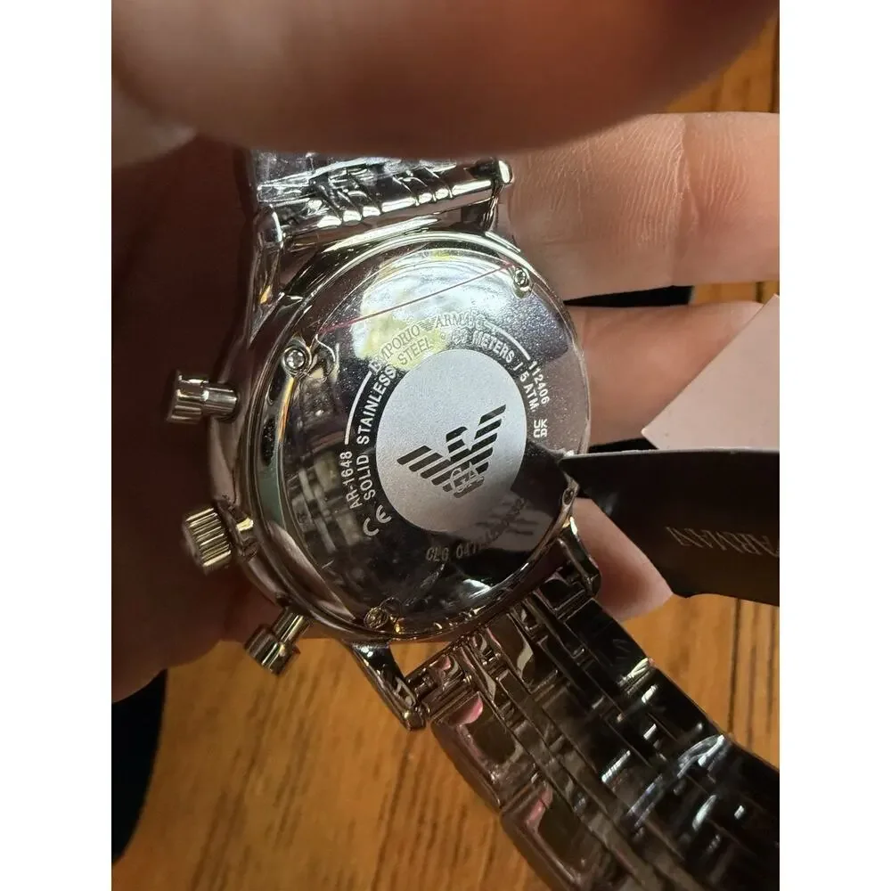 Emporio Armani Watch Gianni AR1648 Silver/Blue Chronograph Men’s Quartz New (B)
